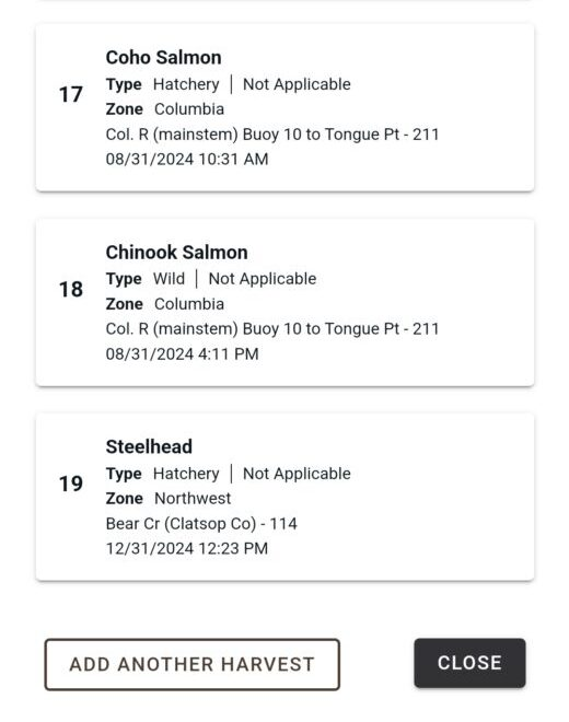 Catch Record Card Showing Hatchery and Wild Salmon and Steelhead