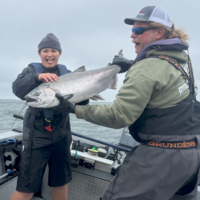 Levi showing off his first Columbia River Salmon during a Buoy 10 salmon fishing charter his dad took him on for his birthday!