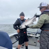 Levi showing off his first Columbia River Salmon during a Buoy 10 salmon fishing charter his dad took him on for his birthday!